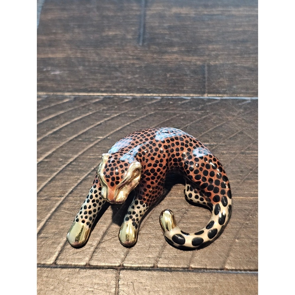 SLC 14K Yellow Gold Enamel Leopard Cheetah Animal Charm Pendant 4.1g
